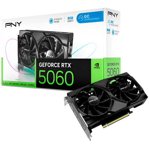 PNY GeForce RTX 5060 8GB Overclocked Dual Fan DLSS 4 grafična kartica, PCIe 5.0, 1xHDMI 2.1b, 3xDisplayPort 2.1b
