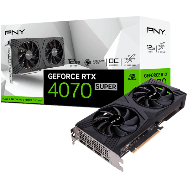 PNY GeForce RTX 4070 SUPER 12GB VERTO OC Dual Fan Edition DLSS 3 grafična kartica, PCIe 4.0, 1xHDMI 2.1, 3xDisplayPort 1.4a
