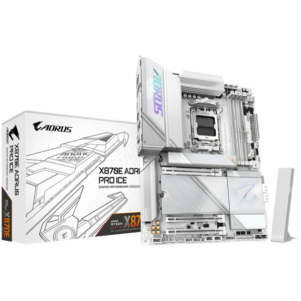 GIGABYTE X870E AORUS PRO ICE WIFI7 AM5 ATX osnovna plošča - AMD X870E, 4xDDR5, 4xM.2, 4xSATA, 2.5Gb LAN, WiFi 7, BT, 1xHDMI, 2xUSB4 Type-C