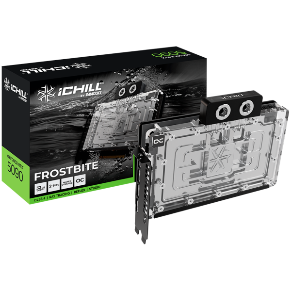 INNO3D GeForce RTX 5090 iChill Frostbite OC 32GB GDDR7 grafična kartica, PCIe 5.0, 1xHDMI 2.1b, 3xDisplayPort 2.1b, vodno hlajenje