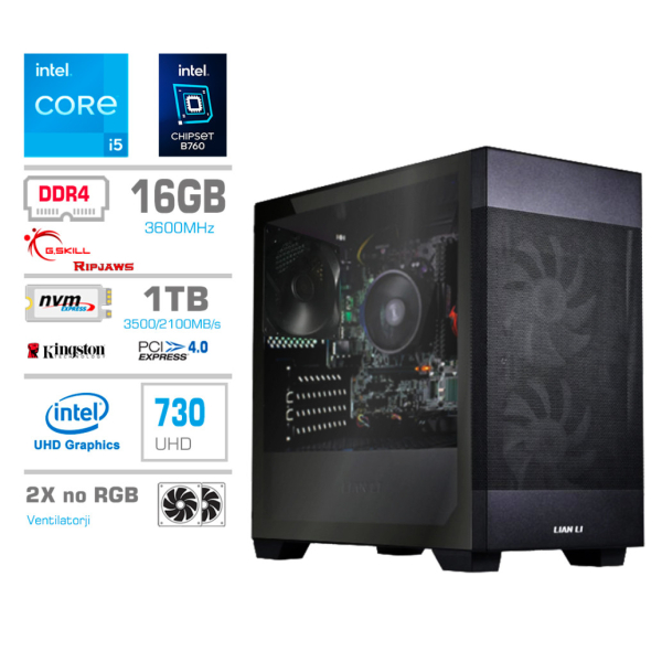 Računalnik MEGA MT S7X BUSINESS i5-13400/Intel 730/16GB/1TB-4.0/750W/Brez OS/črna