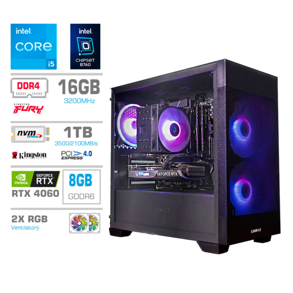Računalnik MEGA MT S7X GAMER i5-13400F/RTX4060/16GB/1TB-4.0/750W/Brez OS/črna