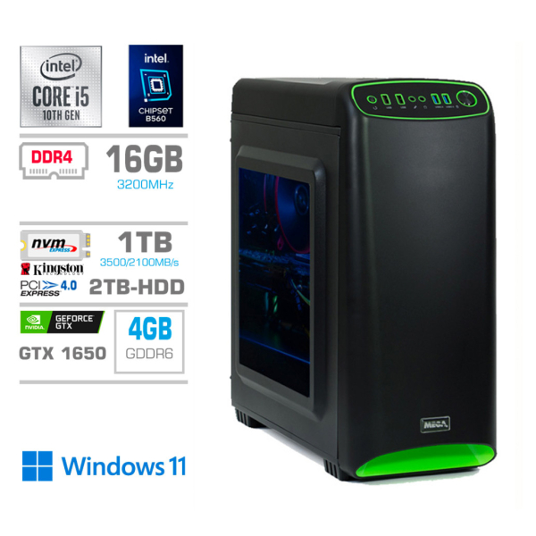 Računalnik MEGA MT 4000S i5-10400F/GTX1650/16GB/1TB-4.0/2TB/350W/Win11Home