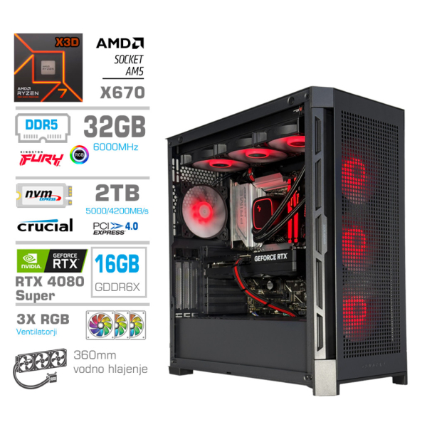 Računalnik MEGA TWR S11 R7-7800X3D/RTX4080 Super/32GB-DDR5/2TB-4.0/1050W/Brez OS/črna RGB + Estetski napajalni kabli [Rdeča / Črna]