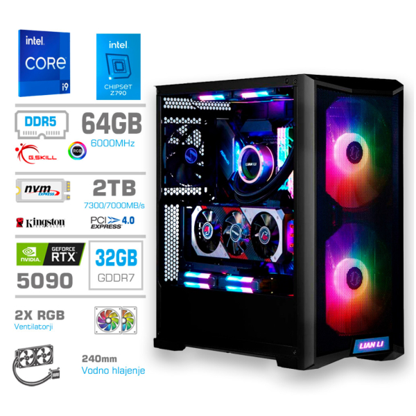 Računalnik MEGA TWR S10 i9-14900K/RTX5090/64GB-DDR5/2TB-4.0/1000W/Brez OS/črna RGB