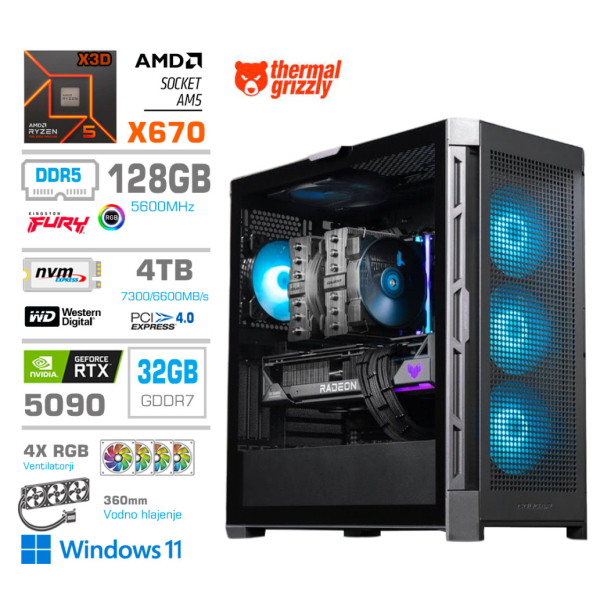 Računalnik MEGA TWR S11 R9-9950X3D/RTX5090/128GB-DDR5/4TB-4.0/1050W/Win11Home/črna RGB