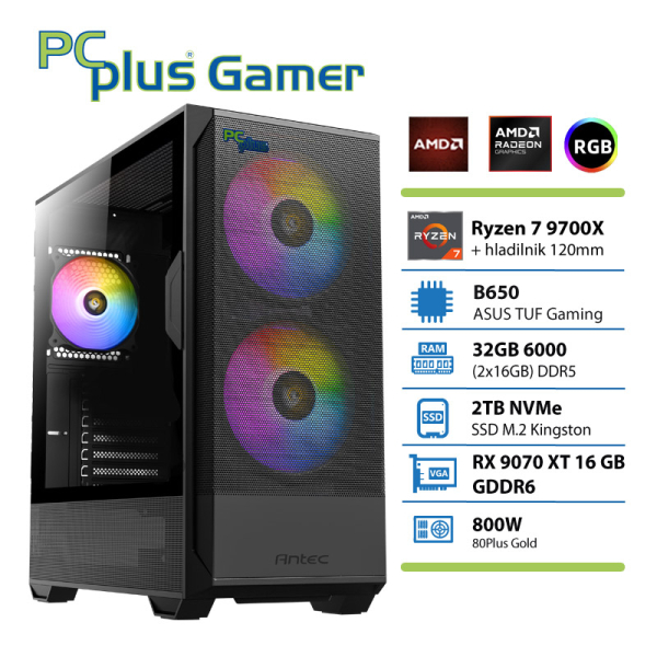 PCPLUS Gamer Ryzen 7 9700X 32GB 2TB SSD RX 9070XT 16GB gaming namizni računalnik