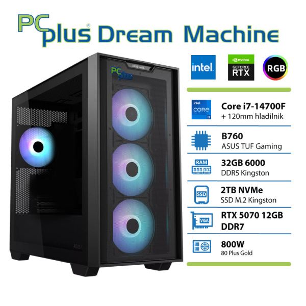 PCPLUS Dream Machine Core i7-14700F 32GB 2TB RTX 5070 12GB gaming namizni računalnik