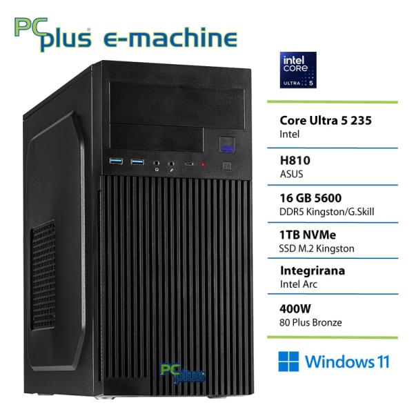 PCPLUS e-machine Core Ultra 5 235 16GB 1TB Windows 11 Pro namizni računalnik