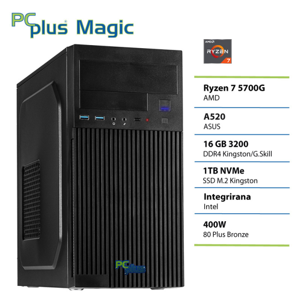 PCPLUS Magic Ryzen 7 5700G 16GB 1TB namizni računalnik