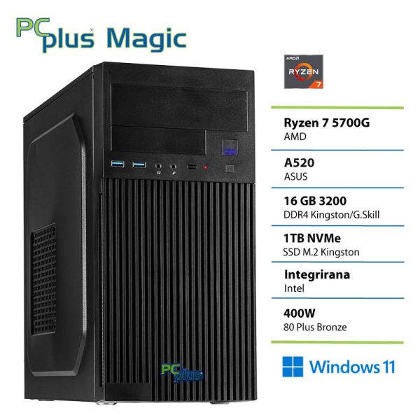 PCPLUS Magic Ryzen 7 5700G 16GB 1TB Windows 11 Home namizni računalnik