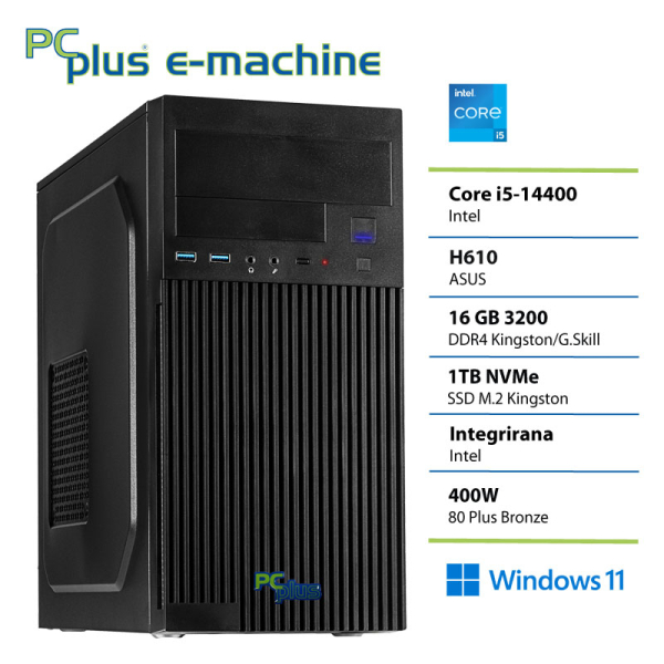 PCPLUS e-machine i5-14400 16GB 1TB Windows 11 Pro namizni računalnik