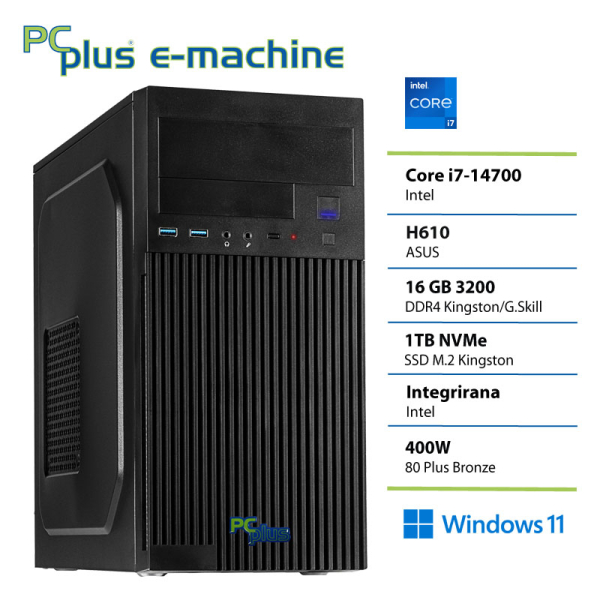 PCPLUS e-machine i7-14700 16GB 1TB Windows 11 Home namizni računalnik