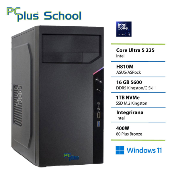 PCPLUS School Ultra 5 225 16GB 1TB Windows 11 PRO EDU (samo za izobraževalne ustanove) namizni računalnik
