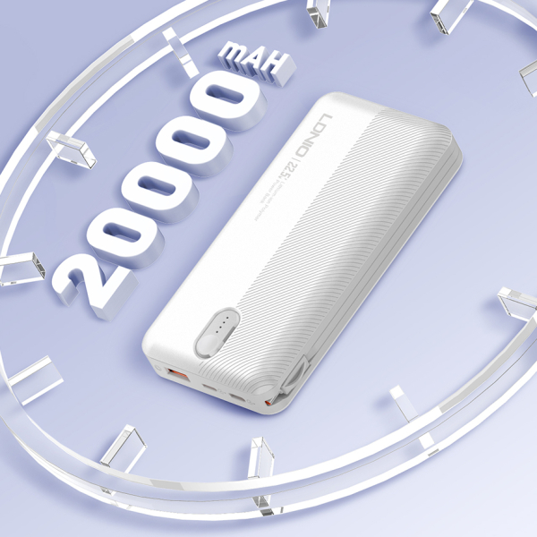 LDNIO POWER BANK 20000mAh 22,5W 5V 3A 1 PORT (1A) + 2 CABLE (1C1L) PQ24