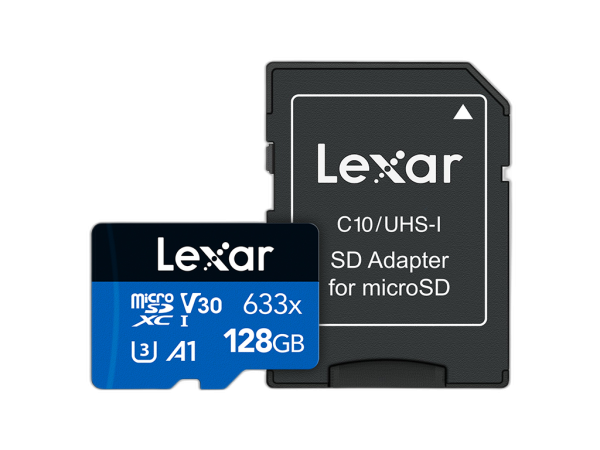 Spominska kartica Lexar High-Performance 633x, micro SDXC, 128GB, 100MB/s, U3, V30, A1, UHS-I, z adapterjem