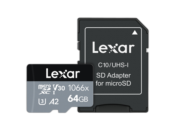 Spominska kartica Lexar Professional 1066x, micro SDXC, 64GB, 160MB/s, U3, V30, A2, UHS-I, z adapterjem