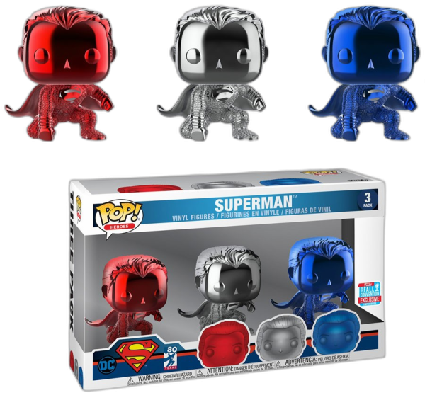 FUNKO POP MOVIES: JUSTICE LEAGUE 3PK SUPERMAN (LANDING) (CHROME) CONVENTION 2018