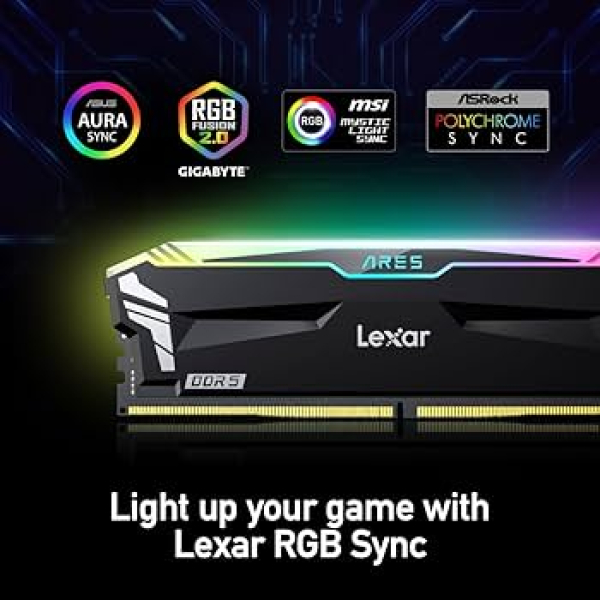 RAM DDR5 64GB Kit (2x32) PC5-51200 6400MT/s CL32 1.4V, XMP, Lexar ARES RGB, črn