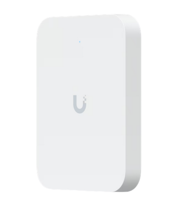 Ubiquiti UniFin U70IW Wall mounted WiFi 7 AP with 4 spatial streams and an integreated 2.5GbE PoE switch desined for hospitality enviorments